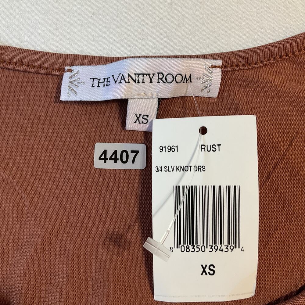 The Vanity Room Women Maxi Dress XS Rust Bodycon Knot 3/4 Sleeve Stretch PullOve - Picture 2 of 12